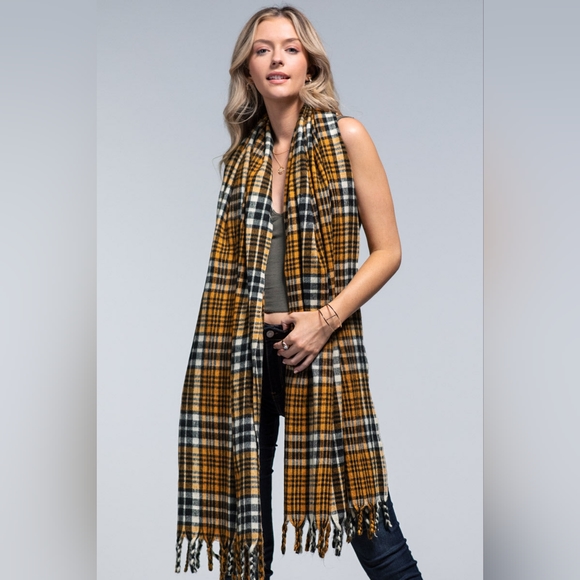 Vintage Cashmere Inspired Plaid Long Scarf w Twisted Fringe Accent - Picture 6 of 7